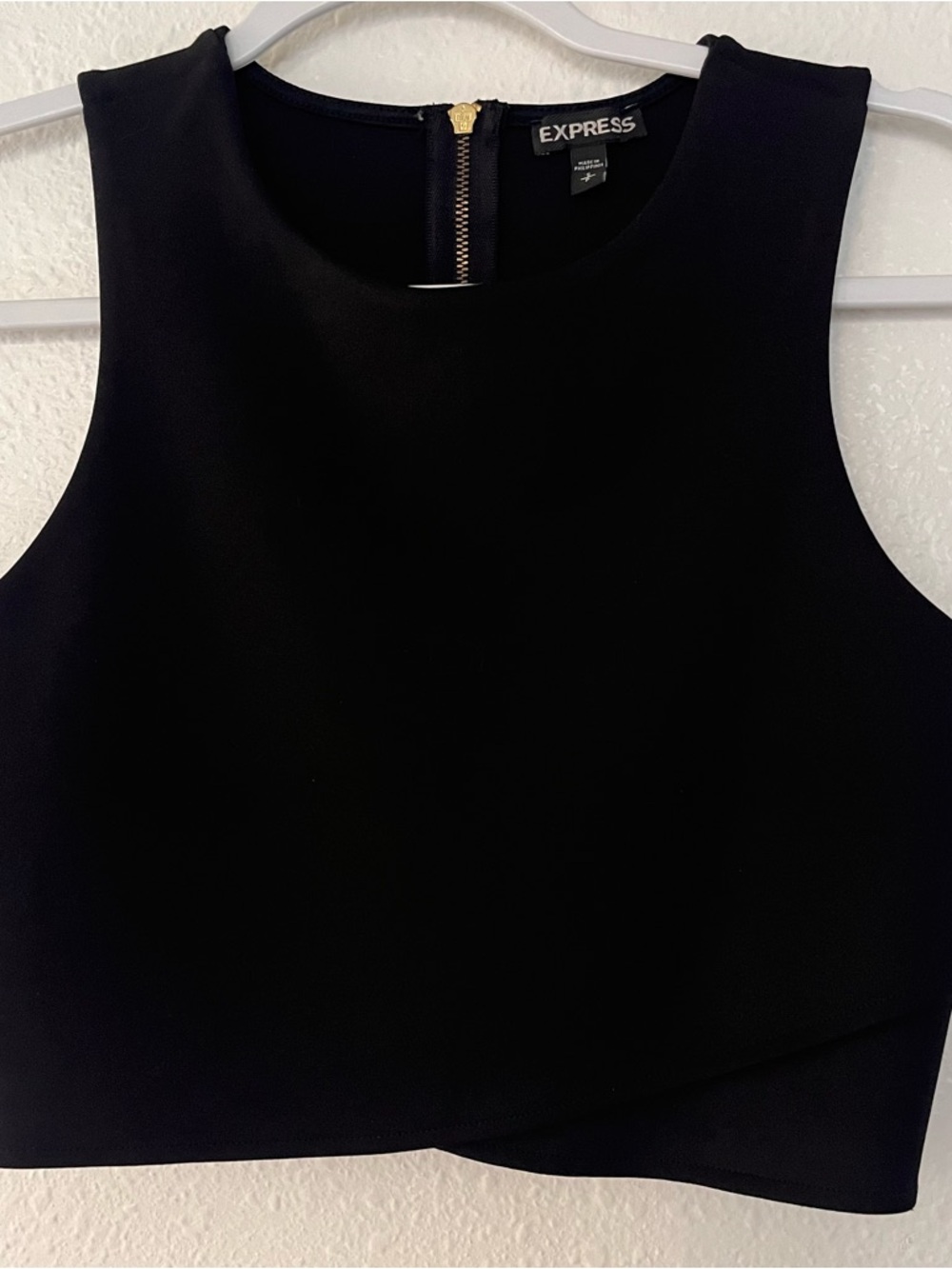 Express Cropped Zip-Back Top with Back Cutouts Black Sz Small